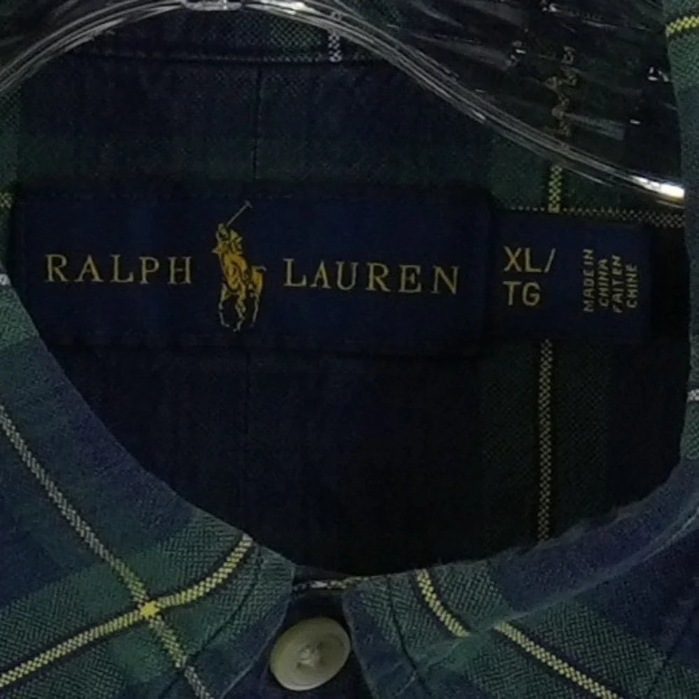 Ralph Lauren Plaid 100% Cotton Button Down Shirt Men's Size XL Blue Green Black